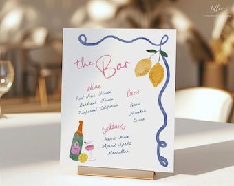 Italian Bar Menu Template: Hand-Drawn Lemons, Drinks, Cocktails (Digital Download 481)