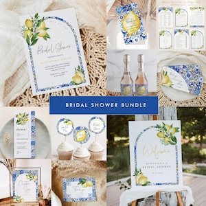 Lemon and Blue Tiles Bridal Shower Bundle Editable, Italian Bridal Shower Invitation Games Bundle, Main Squeeze Templates Download 044