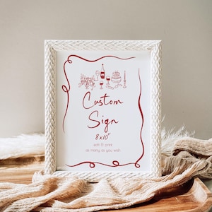 That's Amore Custom Sign Hand Drawn Editable, Red Wavy Italian Hens Party Table Poster Whimsical, Template Digital Download 205