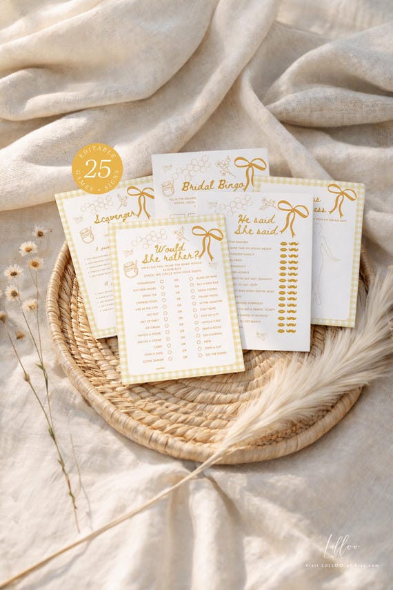 She Found Her Honey Bridal Shower Games Bundle: Bee & Check (Editable Canva Template 345)