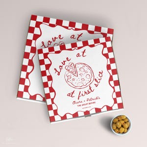 Pizza Box Design Template: Love at First Slice Rehearsal Dinner (Editable Download 207)