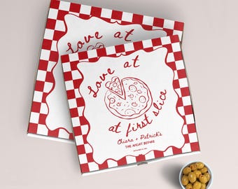 Modello di progettazione della scatola della pizza: cena di prova "Amore a prima fetta" (download modificabile 207)
