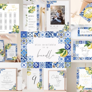 Blue Tiles Lemon Menu Template, Italy Wedding Menu Printable, Mediterranean Wedding Menu, Editable, Instant Download, 044 image 10