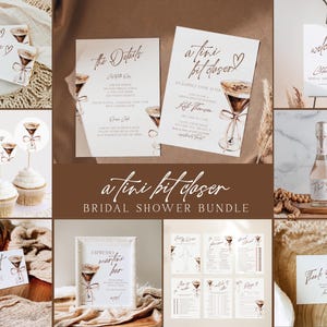 A Tini Bit Closer Bridal Shower Invitation Bundle, Espresso Martini Bridal Games Sign, Love is Brewing Bundle Editable Template Download 380