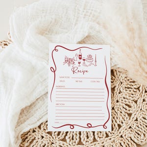 Tarjeta con receta nupcial editable That's Amore, receta italiana ondulada roja para la futura novia, juegos de novia dibujados a mano en Italia, plantilla digital 205