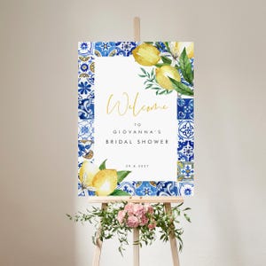 Blue Tiles Lemon Bridal Shower Welcome Sign: Italian Bachelorette (editable Instant Download 044)