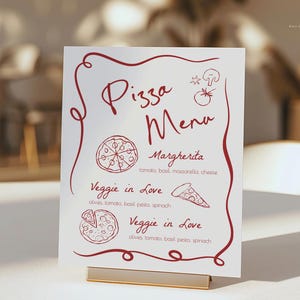 Pizza-Menü-Schild, handgezeichnet bearbeitbar, italienisches Hen Party-Menü-Poster, das ist Amore-Menü-Schild, Liebe und Pizza-Hochzeitsvorlage Download 205
