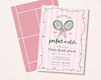 Tennis Bridal Shower Invitation: Her Perfect Match hand drawn (Editable Canva Template 495)