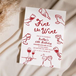 Fine Like Wine Birthday Invitation: Tasting party theme red (Editable Template Instant Download 751)