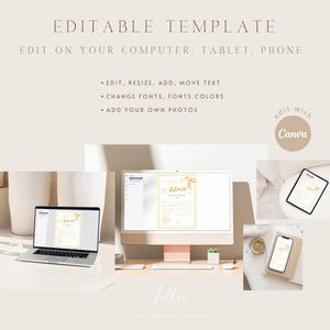 K&ouml;nnte beinhalten: Eine digitale Vorlage mit dem Text "EDITABLE TEMPLATE" und "EDIT ON YOUR COMPUTER, TABLET, PHONE". Das Bild zeigt einen Laptop, einen Desktop-Computer, ein Tablet und ein Telefon, die die Vorlage anzeigen. Die Vorlage enth&auml;lt das Wort "Advice".