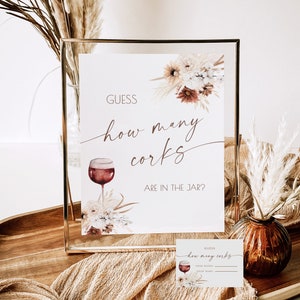 Guess How Many Corks Sign Editable, Wine Cork guessing, Vino Before Vows Bridal Game, Wine Tasting Bridal Shower Game, Download 785