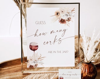 Guess How Many Corks Sign Editable, Wine Cork guessing, Vino Before Vows Bridal Game, Wine Tasting Bridal Shower Game, Download 785