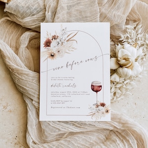 Wine Bridal Shower Invitation Template, Wine Tasting Bridal Sprinkle Invite, Vino Before Vows, Boho Wine Arched Invitation, Instant 785