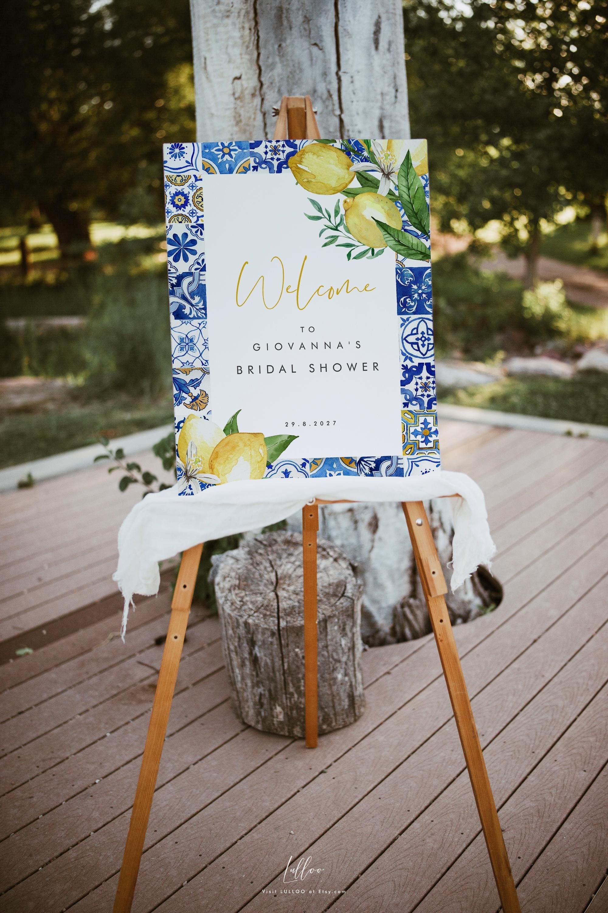 Blue Tiles Lemon Bridal Shower Welcome Sign: Italian Bachelorette (editable Instant Download 044)