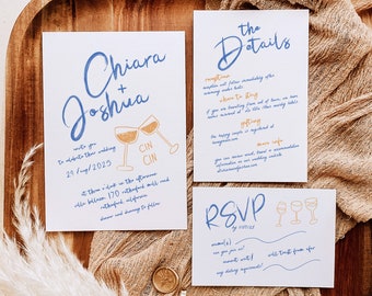 Whimsical Wedding Invitation Suite: Hand drawn wine glass & handwritten font (Instant Download 844)