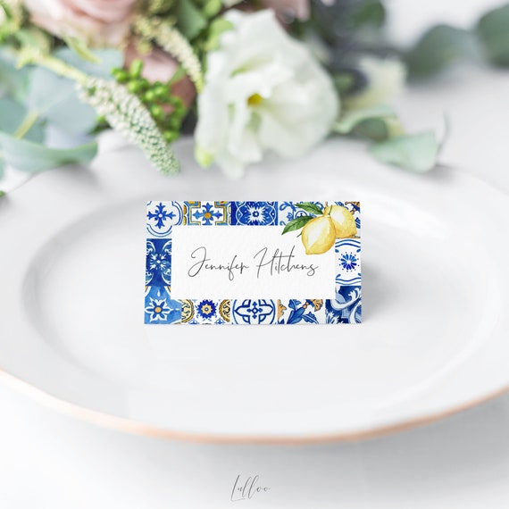 Italy Wedding Table Number Printable Editable Instant Download 044 Positano Blue Tiles Wedding Italian Lemon Table Number Template