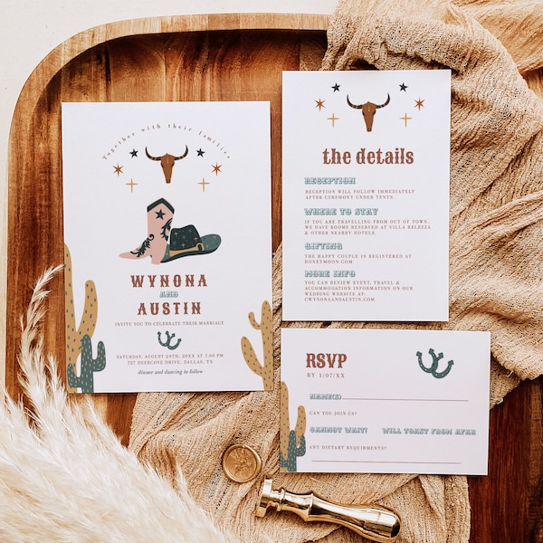 Ranch Wedding Invitation Template, Texas Wild West Wedding Invite, Western Country Wedding Printable Editable Instant Download 445