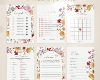 Pacchetto di giochi per addio al nubilato "Amore in fiore" modificabile, giochi per addio al nubilato a tema fiori selvatici, giochi per addio al nubilato boho floreali stampabili, download immediato 455