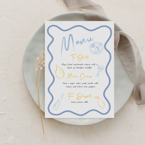 Handwritten Italian Menu Template, Lemons Wavy Menu Printable, Mediterranean hand drawn Wedding Menu Scallop, Editable, Instant Download 544 image 1