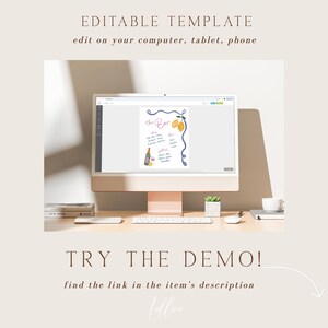 May include: A computer screen displaying a digital template for a bar menu with a lemon and lime theme. The text "the Bar" is in pink lettering. The template is editable on a computer, tablet, or phone.