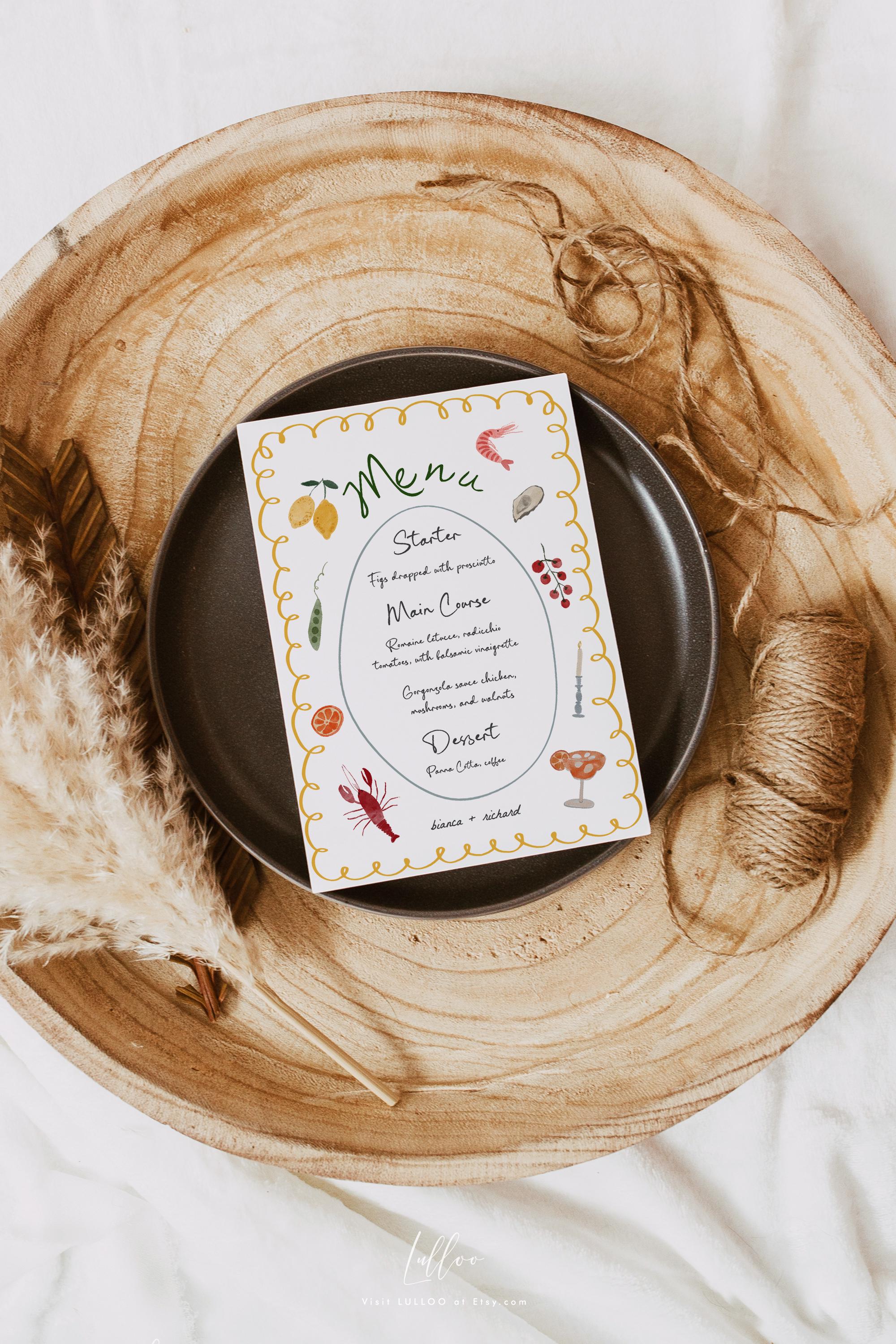 Italian Menu Template: Mediterranean Table Decor Hand Drawn (editable ...