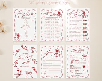 Paquete de juegos para despedida de soltera "Vino antes de los votos": tema de cata de vinos (descarga digital editable 751)