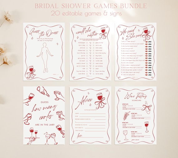 Vino Before Vows Bridal Shower Games Bundle: Wine Tasting theme (Editable Digital Download 751)
