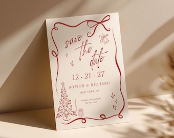 Christmas Wedding Save the Date: Tis the Season Hand Drawn theme (Editable Template 413)
