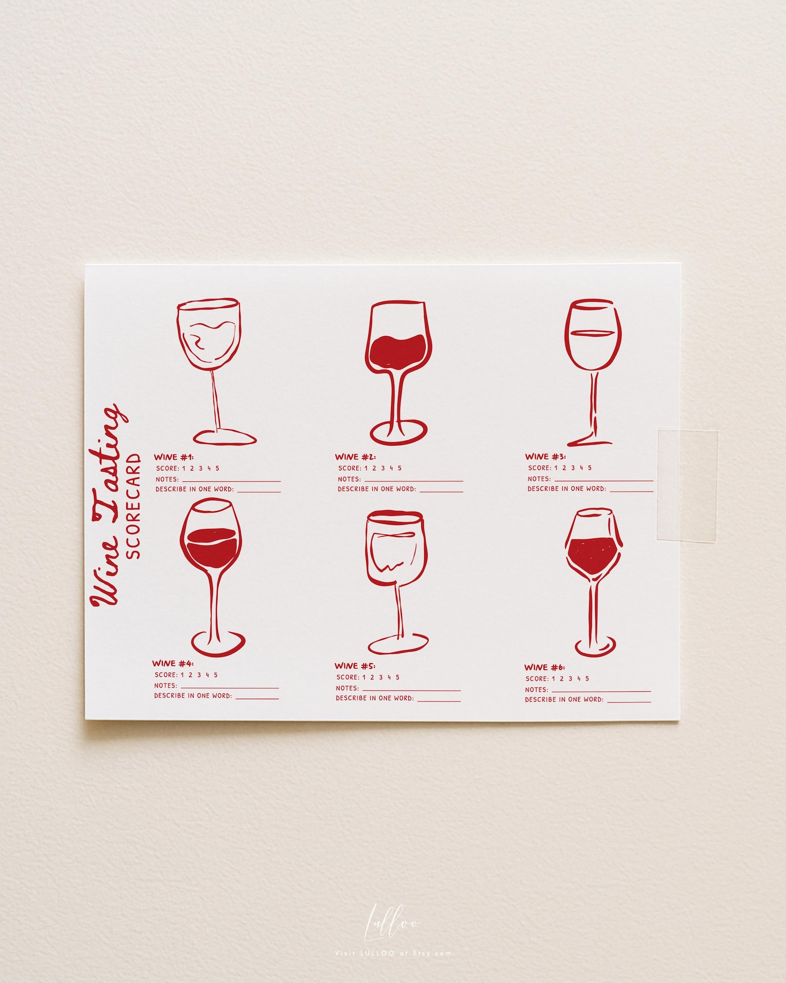 Wine Tasting Placemat Editable: Whimsical 6 Wines Scorecard (template ...