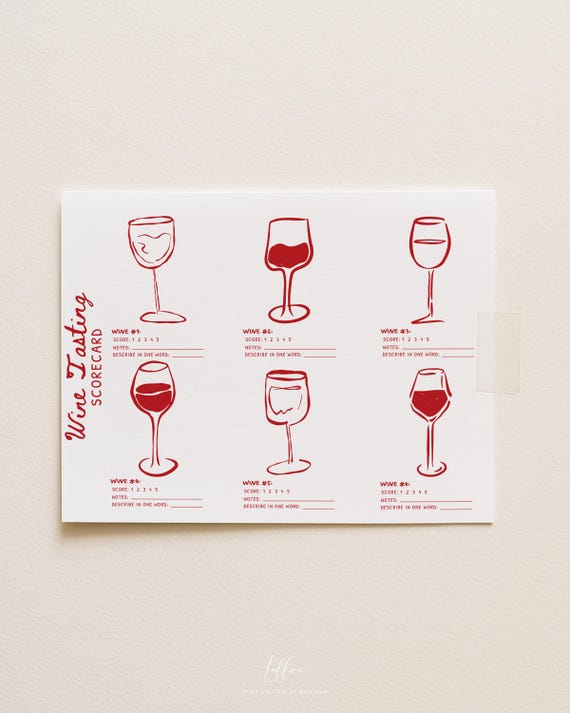 Wine Tasting Placemat Editable: Whimsical 6 wines scorecard (Template Instant Download 751)