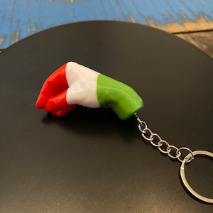 Peut inclure: Un porte-cl&eacute;s en forme de drapeau italien, vert, blanc et rouge. Le drapeau est attach&eacute; &agrave; une cha&icirc;ne et un anneau argent&eacute;s.