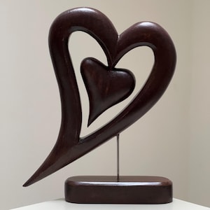 Handcrafted Carved Wooden Love Hearts Figurine