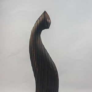 Handcrafted Carved Burned Wooden Black Cat Figurine