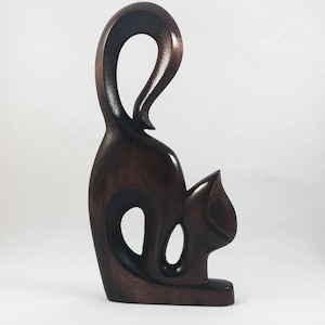 Handcrafted Carved Wooden Playful Cat Figurine