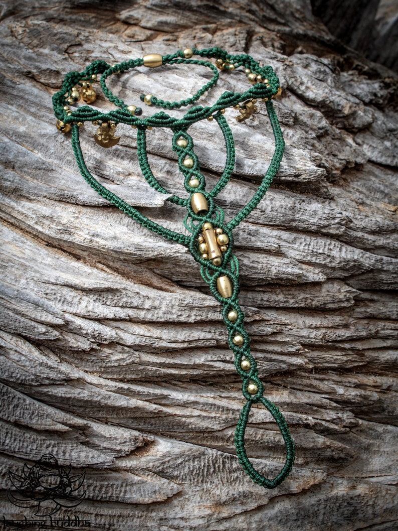 GORGON macrame barefoot sandal in teal green