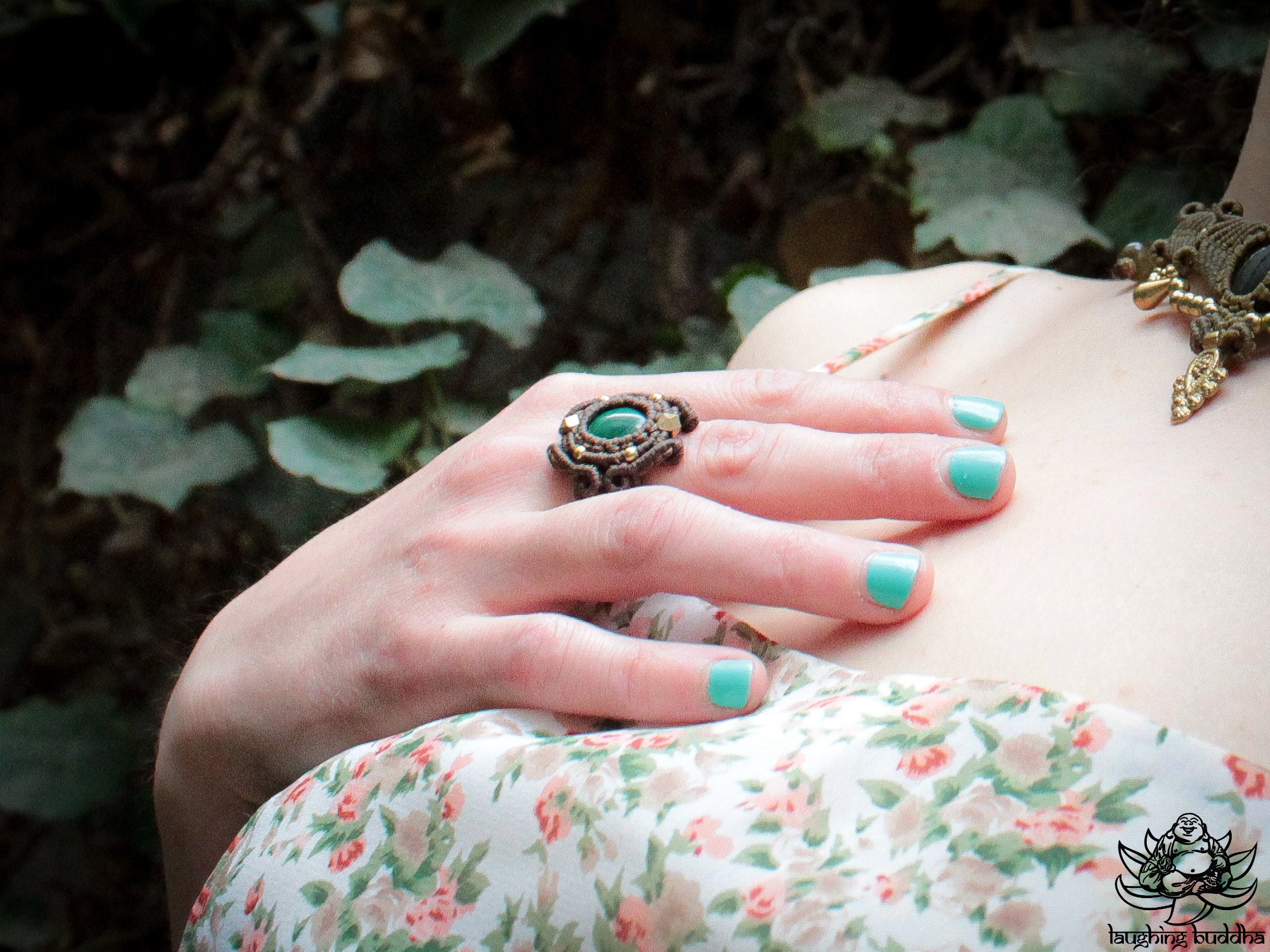 NEMESIS macrame statement ring with Malachite gemstone | Etsy