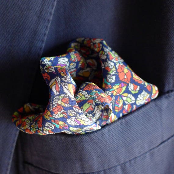 Navy Rachel De Thame Liberty of London silk pocket square