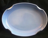 Vintage Fire King Vitrock Glass Sky Blue Oval Flower Garden Rainbow Tray Bowl