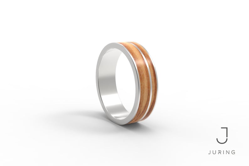 Prime Sterling Silver Wooden Band with Olive inlay