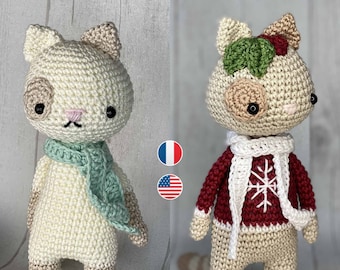 Amigurumi digital pattern tutorial crochet cats with mustache and Christmas cat easy level for beginners