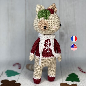 Crochet digital amigurumi Christmas cat pattern tutorial for intermediate level easy level