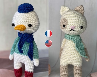 Amigurumi beige cat and duck digital crochet pattern tutorial easy level for beginners