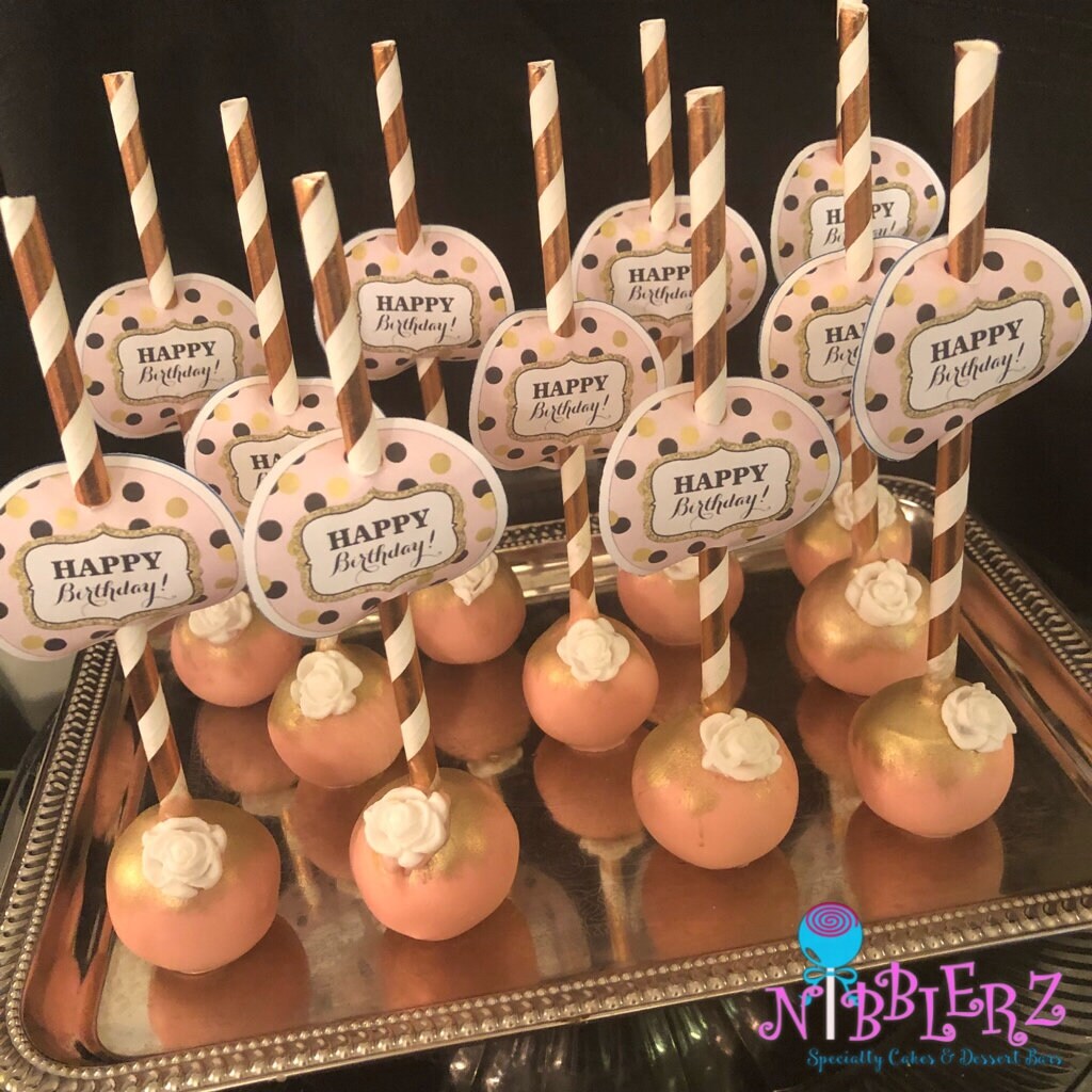 12 Rose Gold Birthday cake pops featuring white Etsy