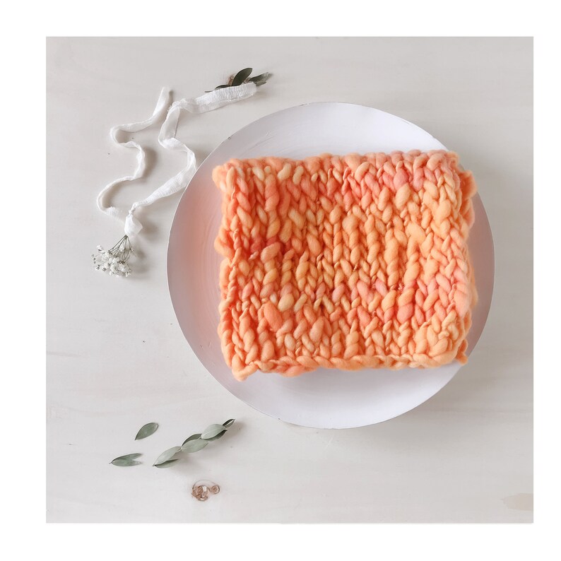 Orange Newborn Props Handspun Baby Blanket Orange Knit Baby Blanket for Newborn Photography Wool Layering Blanket