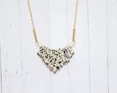 Dalmatian Jasper Statement  Necklace with Brass Tubes 14k Gold Filled