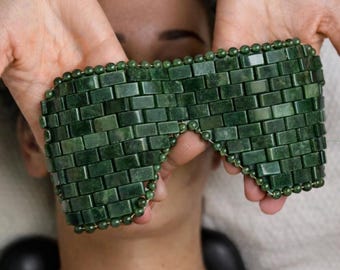 Terra Jade Dark Green Eye Mask – Cooling Spa Facial, Self-Care Gift.