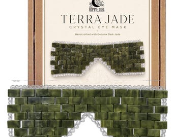 Terra Jade Moss Green Eye Mask – Cooling Spa Facial, Self-Care Gift, New Clear Crystal Glass Beads