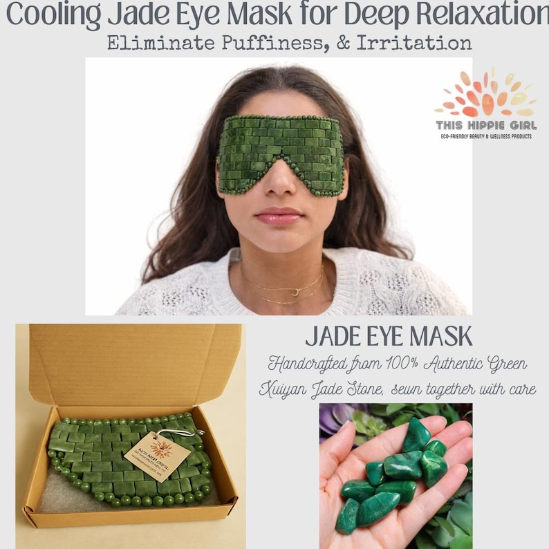 Terra Jade Dark Green Eye Mask – Cooling Spa Facial, Self-Care Gift. image 2