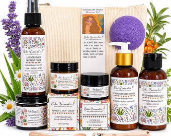 Ultimate Boho Skincare Ritual Set | Clean Beauty Facial Kit w Face Cream, Eye Cream, Toner, Cleanser + Tools | Boho Aromatic