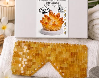 Golden Glow Citrine Eye Mask | Genuine Citrine Crystal Cooling Eye Mask | Spa Self Care Gift | Crystal Eye Pillow | Under Eye Relaxation
